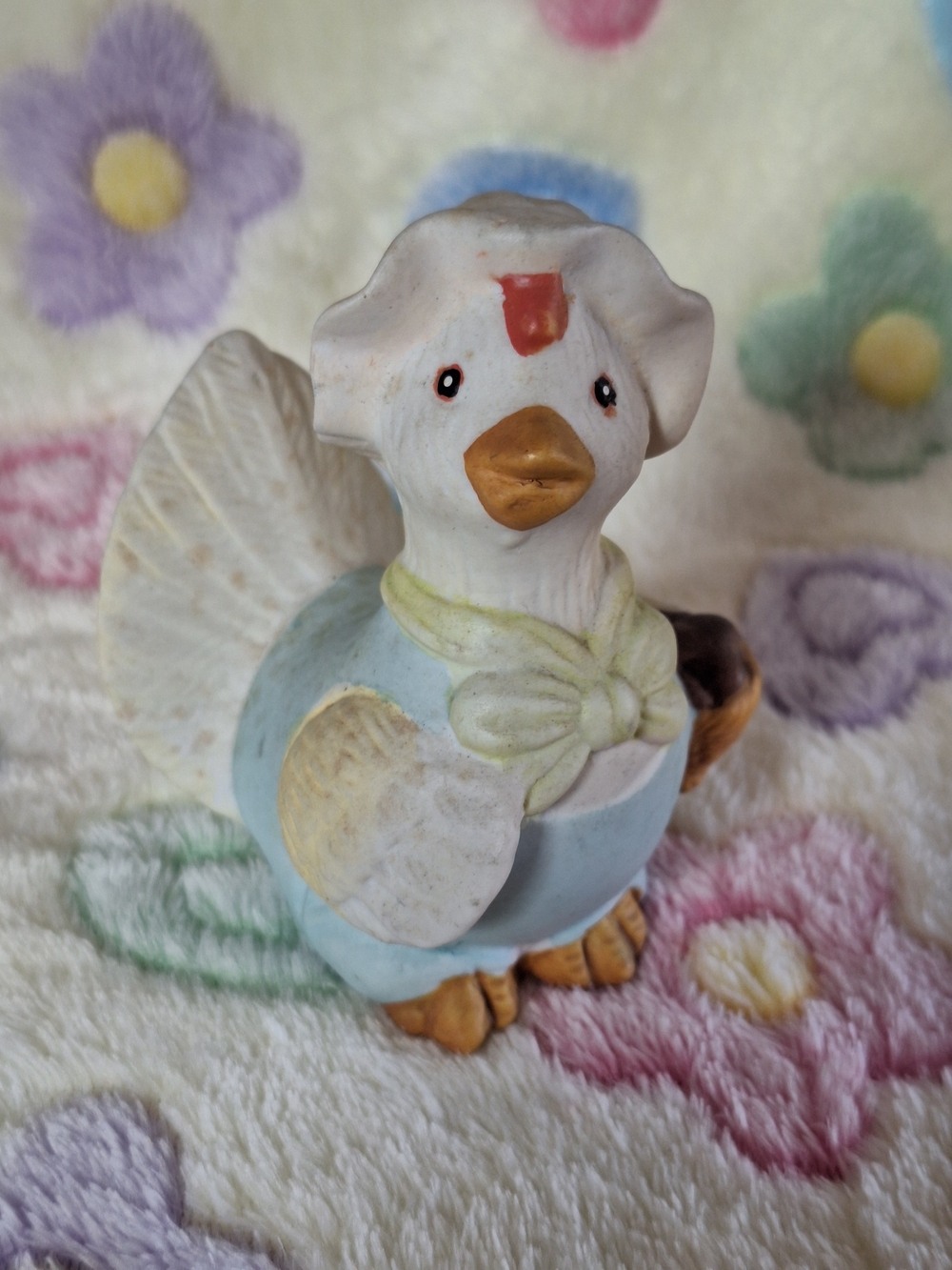 Vintage Decorative Bisque Chicken Figurine in Pastel Blue
